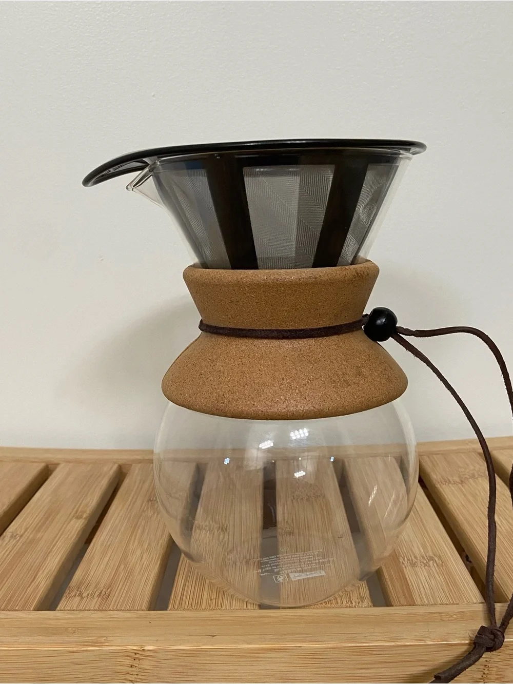Bodum Pour Over Coffee Maker Glass Carafe Cork Collar Reusable Filter